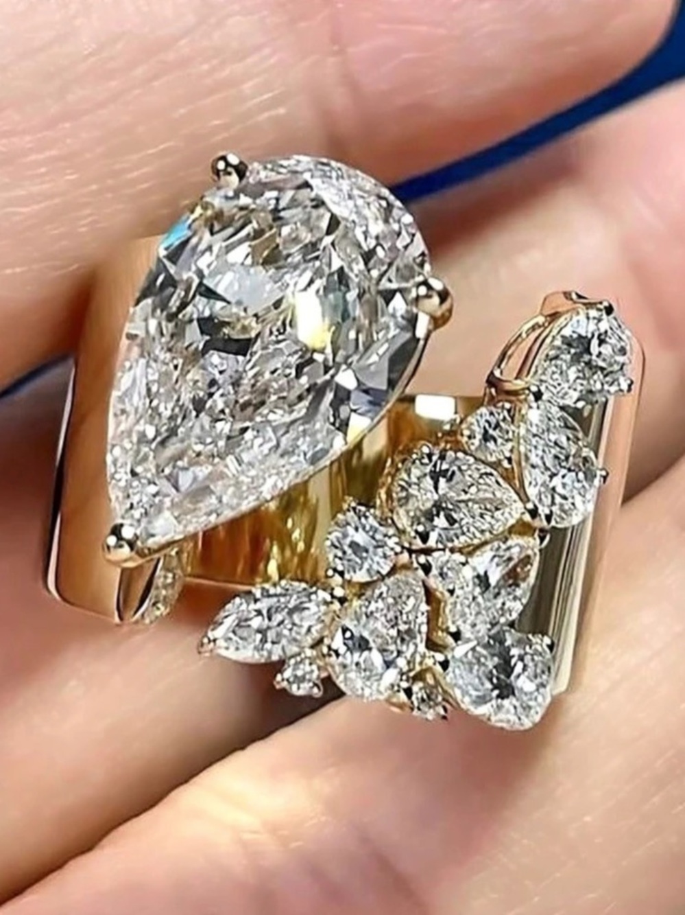 Gold Tone Crystal Statement Ring Like New